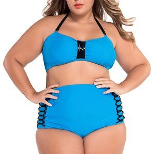 Light Blue Padded Top High Waist Criss Cross Bikini Bathing Suit 2XL-4XL US